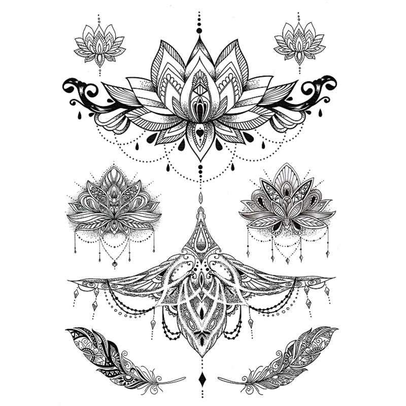 Woman Temporary Tattoo - Underboobs Pack And Feathers - Skindesigned