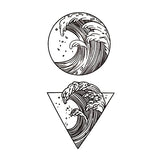 Sea temporary tattoo waves in circle and triangle